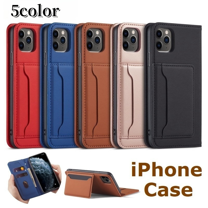 iPhoneケース 男女兼用 スマホケース iPhoneカバー メンズ レディース 折りたたみ式 収納ポケット カード入れ お札入れ マグネット 無地 シンプル フォーマル ビジネス スマホスタンド 便利