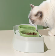 ペット用 フードボウルスタンド テーブル 器付き 給餌トレイ 猫 小型犬 ごはん台 食器台 ダブルボウル 食事 飲水用 傾斜付き 食べやすい むせ予防 吐き戻し対策 猫用品 犬用品 ペットグッズ