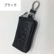 キーケース キーホルダー スマートキーケース スマートキーカバー レザー調 鍵入れ カギ収納 カラビナ フック チェーン ファスナー 長方形 スクエア 型押し シンプル おしゃれ かっこいい ギフト プレゼント 贈り物 メンズ レディース 男女兼用 ユニセックス