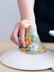 鍋つかみ 単品 1個 キッチンミトン 三角 吊り下げ 吊り紐 ループ付き フラワー 花 ハート とんがり帽子型 左右兼用 おしゃれ かわいい コンパクト 便利 キッチン用品 台所用品 日用品雑貨
