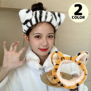 ヘアバンド ヘッドバンド レディース ヘアアクセサリー 洗顔 化粧 ふわふわ もこもこ 耳付き トラ 虎 動物 アニマル 可愛い
