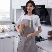 エプロン 前掛け 首掛け キッチンエプロン 手拭き付き ポケット付き H型 レディース 女性 防水 防油 ストライプ しましま シンプル 紐 長さ調節可 汚れ防止 掃除 料理 調理 家事 台所 シンプル おしゃれ ナチュラル かわいい