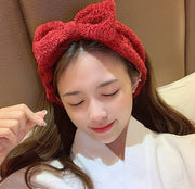 ヘアバンド 洗面用 レディース 女性 ヘッドバンド リボン 幅広 ワイド もこもこ 無地 シンプル お洒落 可愛い 普段使い デイリー 洗顔 お風呂 バス用品 お風呂グッズ 日用品雑貨