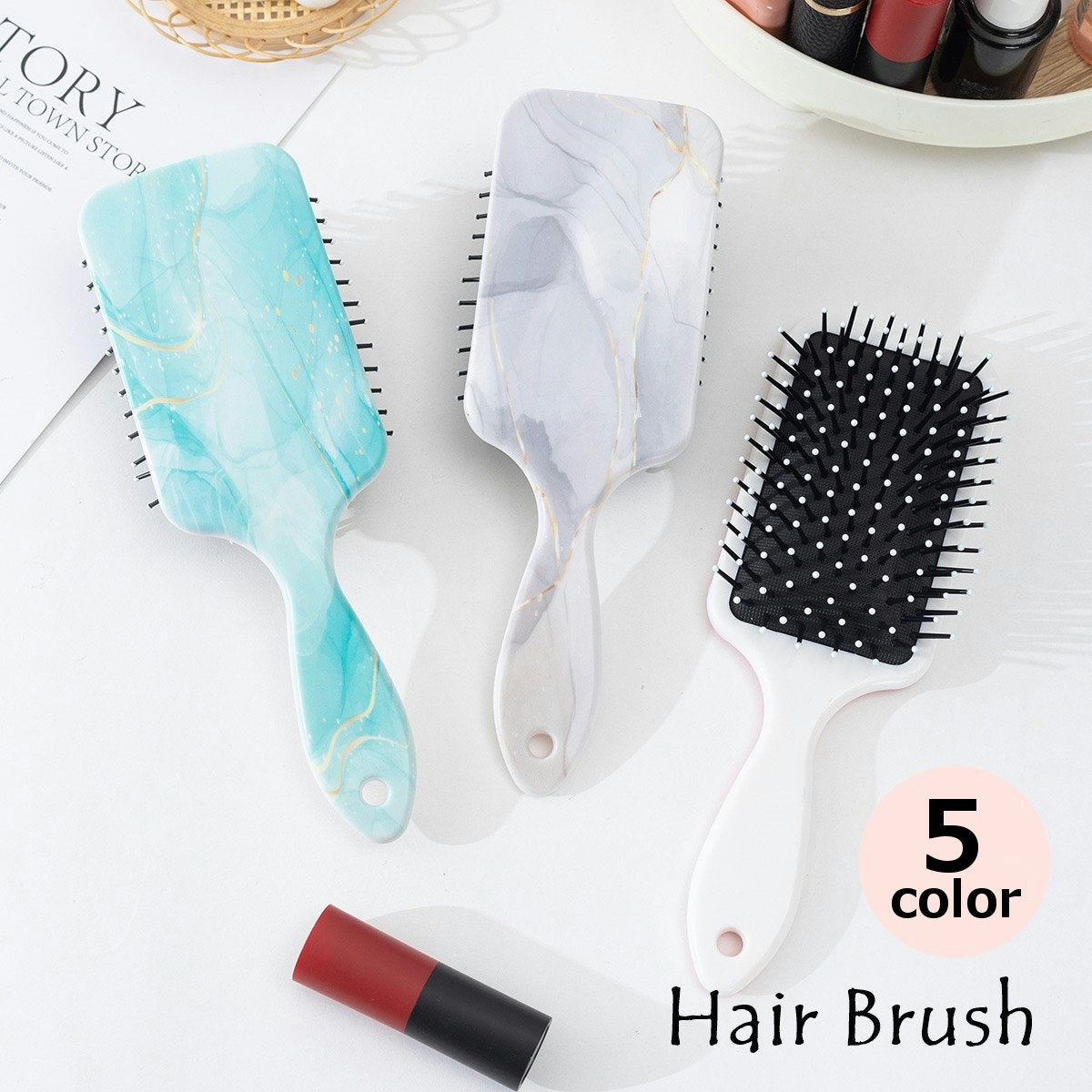 ヘアブラシ レディース メンズ ヘアケア ブラシ くし 櫛 幅広 ワイド 大理石風 髪の毛 ブラッシング かわいい おしゃれ