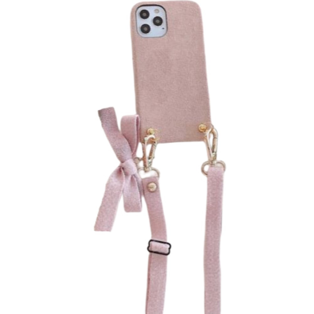 iPhone用ケース スマホケース カバー リボン 耐衝撃 落下防止 背面保護 傷防止 ショルダーストラップ 斜めがけ 肩掛け 首掛け ネックストラップ付き 取り外し 長さ調整可能 ホワイト ピンク 12用 ProMax用 mini用 11用 XSMax用 XR用 7用 8用 plus用 SE用 スマートフォン アイフォン用 シンプル おしゃれ かわいい 可愛い レディース 女性 ギフト 母の日