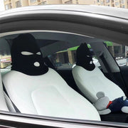 ヘッドレストカバー 車載 車用 単品 1枚 ヘッドレストキャップ フロントシート用 目出し帽 おもしろ ユニーク キャップ 帽子 ぼうし 被せる フェイク 騙し トリック だまし ドッキリ 面白 モノクロ 黒 白