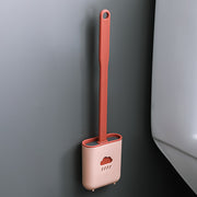トイレブラシ 掃除ブラシ ケース付き 柔らかい 粘着式 壁掛け 柄付き 水切り 排水 2層構造 ブラシ立て 掃除 清潔 クリーン 洗う トイレ用品 おしゃれ かわいい
