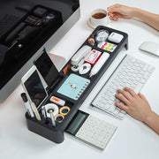 デスクトップPC前ラック 卓上ラック 机上ラック 卓上収納 オフィスインテリア デスク用アクセサリー 小物入れ ペン立て ペンホルダー スマホスタンド スマホホルダー 長方形 横長 キーボード収納 無地 ブラック ホワイト ベージュ シンプル シック カジュアル おしゃれ 職場 仕事場 書斎 リビング 子供部屋