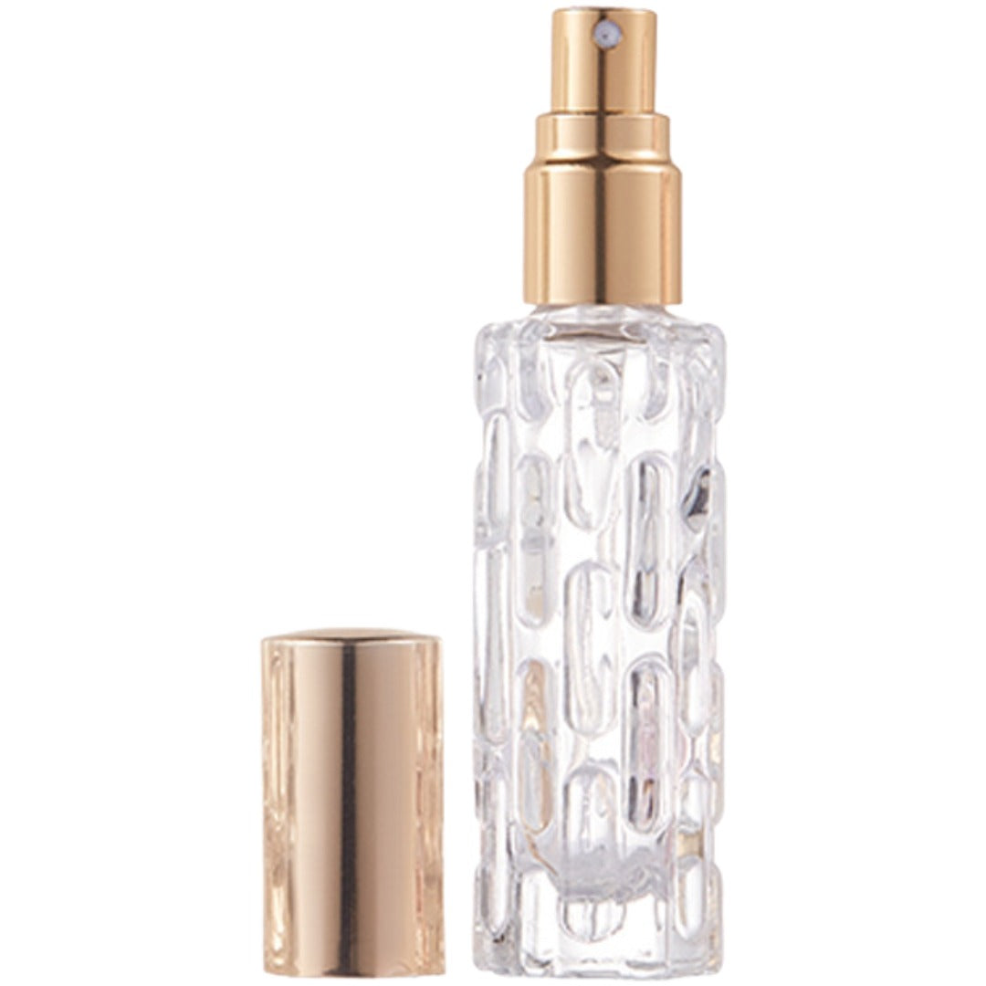 アトマイザー スプレーボトル 詰め替え容器 ガラス 立体柄 10ml クリア 透明 香水 瓶 化粧水 プッシュ式 携帯 持ち運び 小分け スリム 外出 霧吹き ディスペンサー メイク小物 化粧品 日用品雑貨