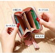 コインケース 小銭入れ ミニ財布 カード入れ レディース 女性 レザー調 花 フラワー 刺繍 チャーム付き タッセル ファスナー コンパクト おしゃれ 可愛い 上品 プレゼント 母の日