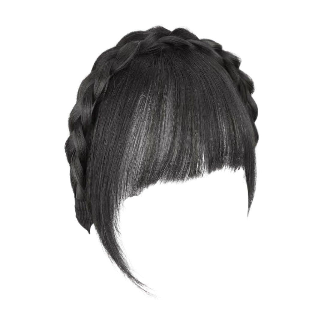 部分かつら 部分ウィッグ レディース 女性 婦人 カツラ つけ毛 前髪 ぱっつん サイドあり カチューシャ付き 三つ編み 茶色 黒 シンプル ナチュラル おしゃれ 白髪隠し コスプレ