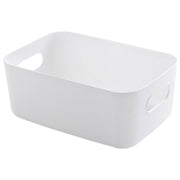 収納バスケット 単品 1個 プラスチック製 蓋なし 収納ケース 収納ボックス 持ち手付き 取っ手付き 小物入れ 整理 卓上 シンプル 無地 単色 白 ホワイト おしゃれ かわいい ベーシック 日用品雑貨