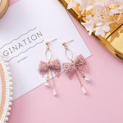 ピアス スタッド レディース アクセサリー ジュエリー リボン レース パール調 揺れる かわいい おしゃれ ファッション 小物 フォーマル ギフト プレゼント 贈り物 ピンク ブラック ホワイト