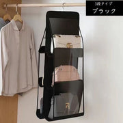 バッグ収納ラック 3段 吊り下げ ハンガー式 6ポケット 両面収納 便利 シンプル クローゼット収納 コンパクト 折りたたみ 半透明 隙間収納 鞄 カバン 小物類 型崩れ防止 整理 整頓 バッグホルダー 収納雑貨
