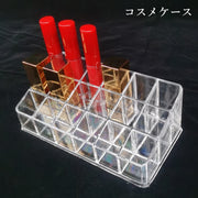 コスメケース リップケース コスメボックス メイクボックス リップケース コスメホルダー リップホルダー 収納ボックス 卓上収納 収納雑貨 四角形 斜め 階段状 18枠 透明 クリア シンプル カジュアル