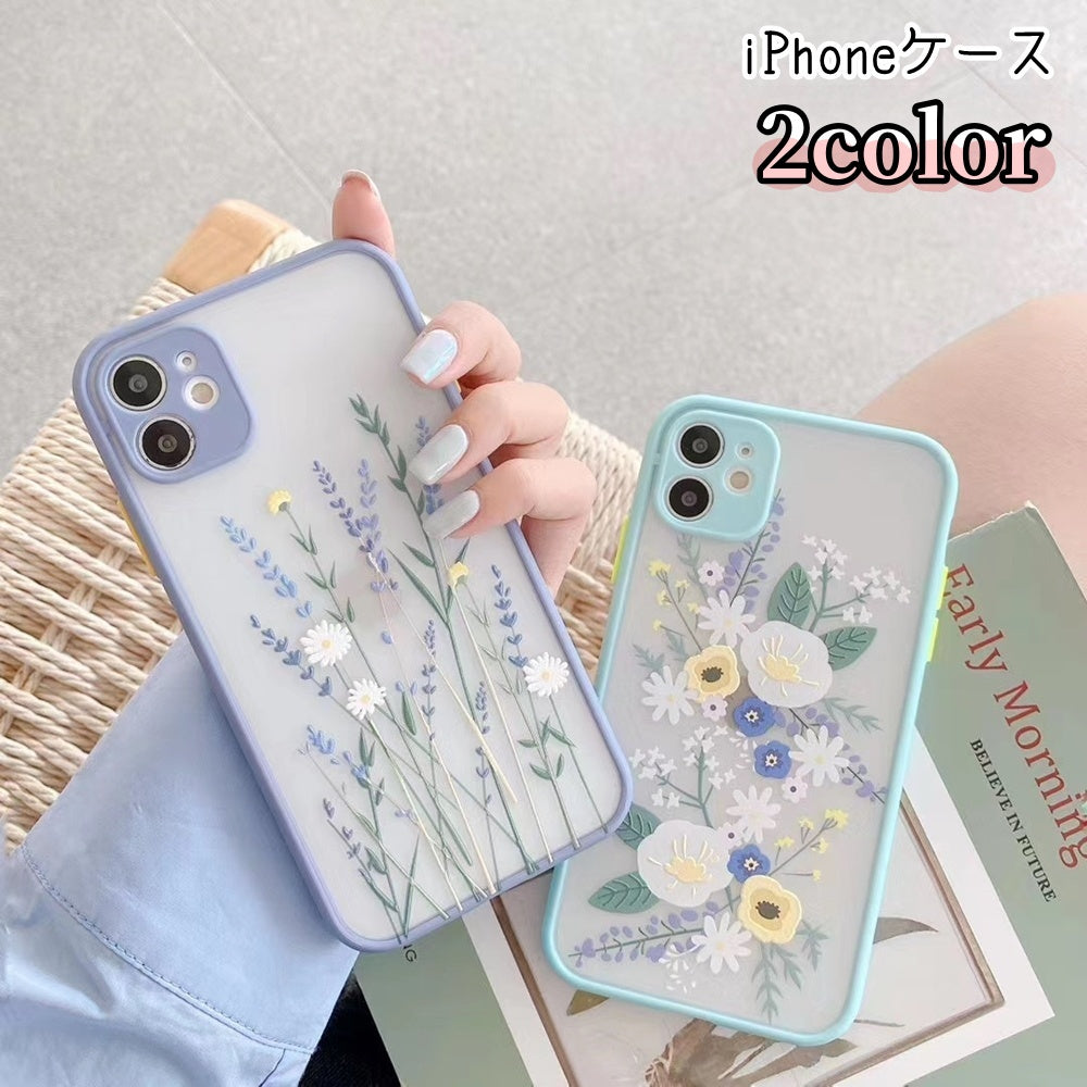 iPhoneケース スマホケース レディース 女性 スマホ雑貨 スマホアクセサリー ラバーケース ラバー素材 総柄 花柄 フラワー ボタニカル柄 ブルー グレー かわいい キュート シンプル