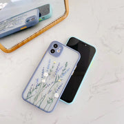 iPhoneケース スマホケース レディース 女性 スマホ雑貨 スマホアクセサリー ラバーケース ラバー素材 総柄 花柄 フラワー ボタニカル柄 ブルー グレー かわいい キュート シンプル