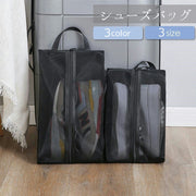 シューズバッグ シューズ入れ シューズケース 靴入れ 上履き入れ メッシュ ファスナー トラベルグッズ ジム スポーツ アウトドア 旅行 出張 携帯用 コンパクト 持ち運び 持ち手付き 便利グッズ シンプル ブラック