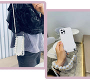 ネックストラップ スマホストラップ スマホショルダー ロング パール調 ハンドストラップ 2連 肩掛け 首掛け 携帯ストラップ フェイクパール 落下防止 紛失防止 スマホアクセサリー おしゃれ