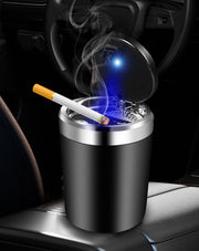 車用 灰皿 自動LED照明 LEDライト付き ドリンクホルダー型 ワンプッシュ 蓋付き ふた付き 大容量 車載 密閉 水洗い可能
