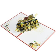 グリーティングカード メッセージカード 3D立体 ポップアップ 飛び出す年賀状 Happy New Year 新年 挨拶 お祝い