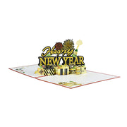 グリーティングカード メッセージカード 3D立体 ポップアップ 飛び出す年賀状 Happy New Year 新年 挨拶 お祝い