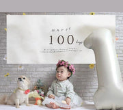 お祝いタペストリー 誕生日 ハーフバースデー 生後100日 インテリア ファブリック お祝い パーティー 飾り デコレーション かわいい 可愛い おしゃれ シンプル ケーキ柄 木馬 白 ホワイト