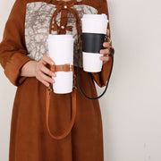 ドリンクカップホルダー ドリンクホルダー ボトルホルダー ストラップ付き ハンドストラップ ショルダーストラップ 手持ち 肩掛け レザー調 持ち歩き 持ち運び 便利 お洒落 オフィス 大人女子 テイクアウト コーヒーカップ