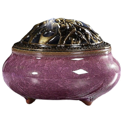 香炉 蓋付き おしゃれ 丸型 陶器 セラミックス パープル【氷裂文様】 バリエーション画像