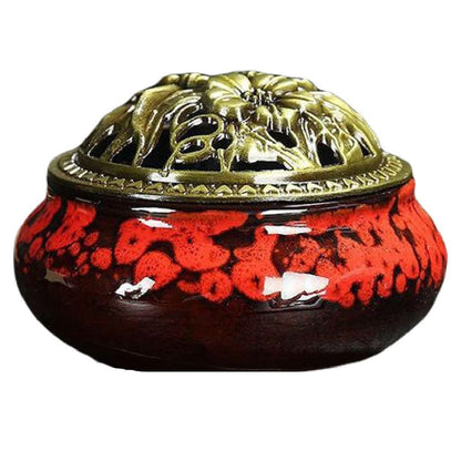 香炉 蓋付き おしゃれ 丸型 陶器 セラミックス レッド【窯変】 バリエーション画像