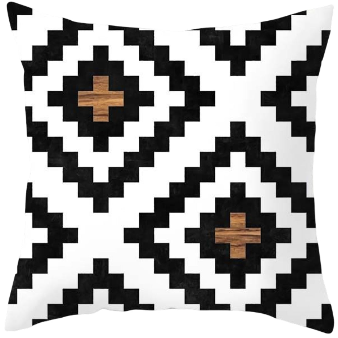 クッションカバー 単品 カバーのみ 正方形 四角 45×45cm モノトーン スクエア 幾何学 インテリアファブリック 布カバー 枕カバー シンプル おしゃれ イメチェン 模様替え ファスナー