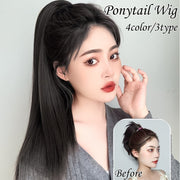 ポイントウィッグ エクステ レディース 女性用 つけ毛 ポニーテール ツインテール 自然 ストレート ウェーブ ロング コスプレ マジック テープ