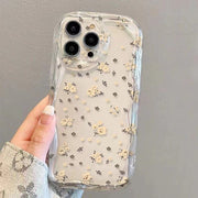 iPhone用ケース アイフォン用ケース スマホカバー フラワー 小花柄 クリア 透明 おしゃれ かわいい キラキラ ラメシート グリッターデザイン 背面保護 傷防止 大人女子 レディース スマートフォンケース アイフォーン用
