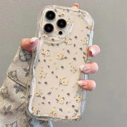 iPhone用ケース アイフォン用ケース スマホカバー フラワー 小花柄 クリア 透明 おしゃれ かわいい キラキラ ラメシート グリッターデザイン 背面保護 傷防止 大人女子 レディース スマートフォンケース アイフォーン用