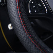 ハンドルカバー ステアリングカバー D型 36-38cm 自動車用 カー用品 内装パーツ カーアクセサリー 通気性 滑り止め 凸凹 無地 車用品 ブラック