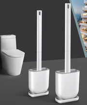 トイレブラシ シリコン製 掃除ブラシ ケース付き スリム コンパクト ソフト 柔らか 傷つけにくい 柄付きブラシ 洗える 清潔 掃除用品 壁付け可 ホワイト ブルー 白 青