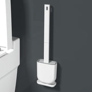 トイレブラシ シリコン製 掃除ブラシ ケース付き スリム コンパクト ソフト 柔らか 傷つけにくい 柄付きブラシ 洗える 清潔 掃除用品 壁付け可 ホワイト ブルー 白 青