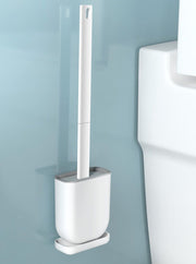 トイレブラシ シリコン製 掃除ブラシ ケース付き スリム コンパクト ソフト 柔らか 傷つけにくい 柄付きブラシ 洗える 清潔 掃除用品 壁付け可 ホワイト ブルー 白 青