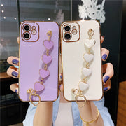 iPhoneケース スマホケース iPhoneカバー スマホカバー チェーン付き ハート 落下防止 汚れ防止 傷防止 かわいい おしゃれ 女子力 ゴールドカラー カラバリ豊富 ピンク ホワイト ブラック ブルー レッド パープル グリーン オレンジ 白 黒 青 赤 紫 緑