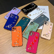 iPhoneケース スマホケース iPhoneカバー スマホカバー チェーン付き ハート 落下防止 汚れ防止 傷防止 かわいい おしゃれ 女子力 ゴールドカラー カラバリ豊富 ピンク ホワイト ブラック ブルー レッド パープル グリーン オレンジ 白 黒 青 赤 紫 緑