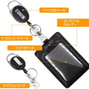 パスケース IDカードホルダー リール式 フック式 社員証 通行証 定期入れ ICカード IDケース タテ型 縦型 Dカン付き カード入れ レザー調 エレガント 上品 おしゃれ かわいい 通勤 通学 学生 ビジネス オフィス 病院 おけいこ 習いごと 小学生 中学生 高校生 メンズ レディース 男女兼用 雑貨 ギフト プレゼント