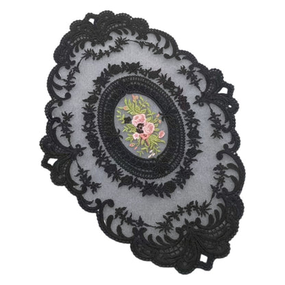 ドイリー テーブルセンター 花柄 刺繍 楕円 レース ブラック バリエーション画像
