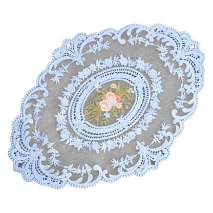 ドイリー テーブルセンター 花柄 刺繍 楕円 レース ブルーグレー バリエーション画像