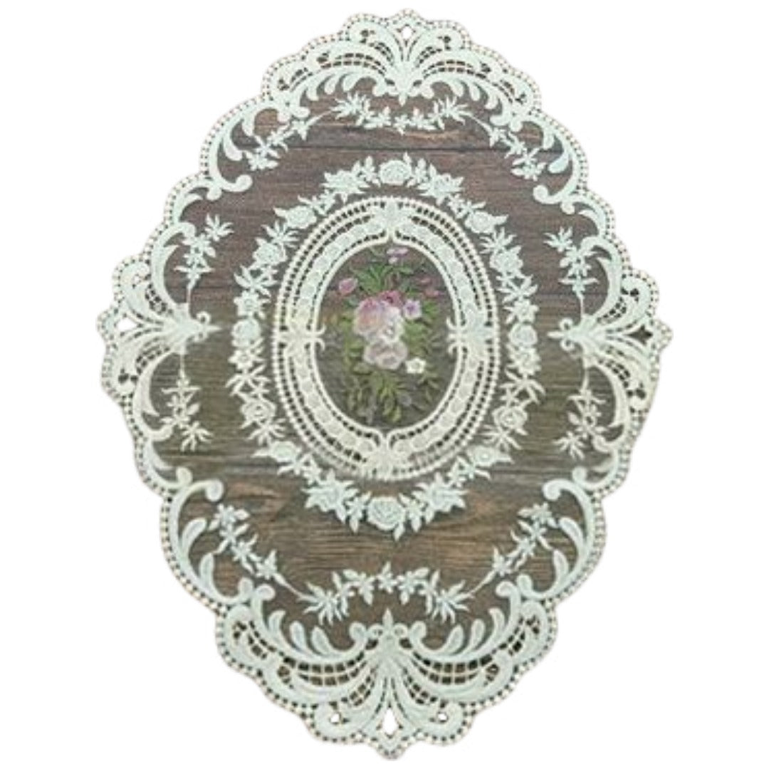 ドイリー テーブルセンター 花柄 刺繍 楕円 レース クリーム バリエーション画像