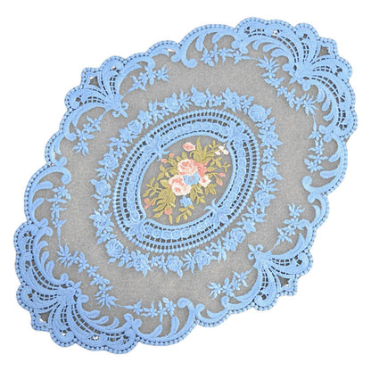 ドイリー テーブルセンター 花柄 刺繍 楕円 レース インディゴブルー バリエーション画像
