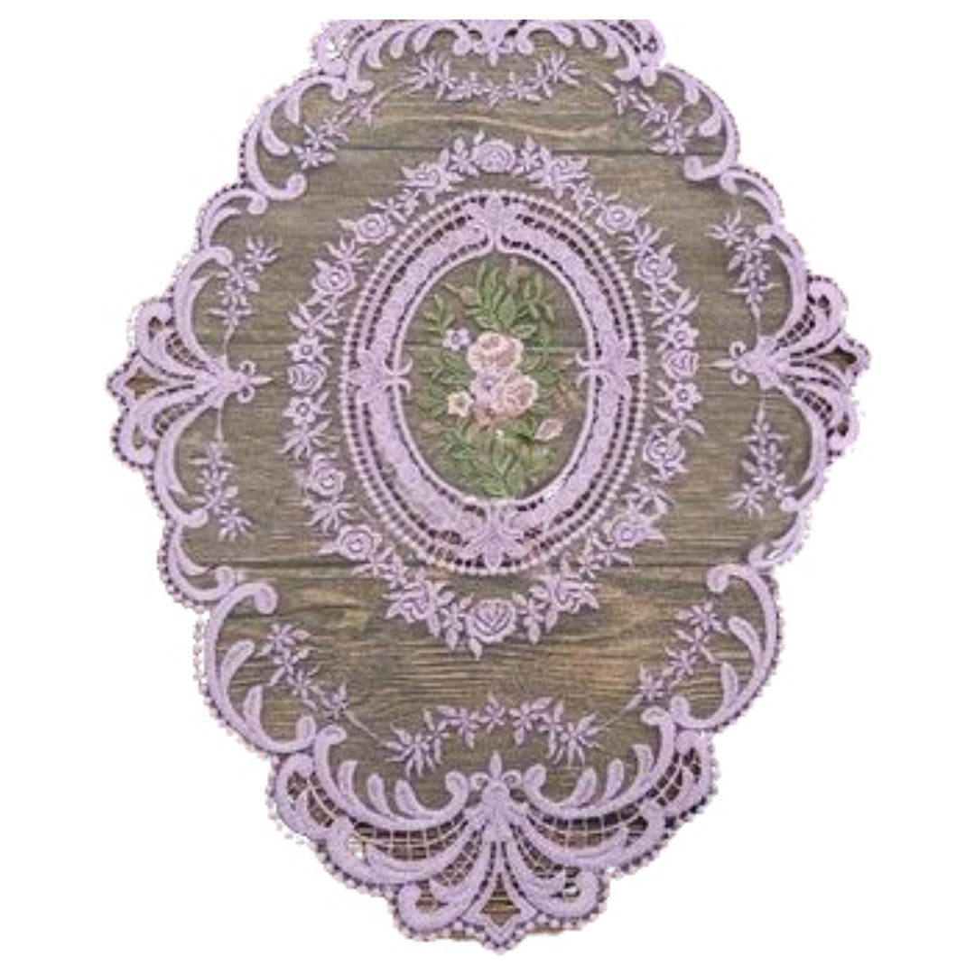 ドイリー テーブルセンター 花柄 刺繍 楕円 レース ライトパープル バリエーション画像