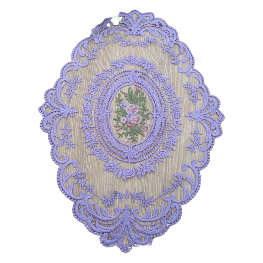 ドイリー テーブルセンター 花柄 刺繍 楕円 レース パープル バリエーション画像