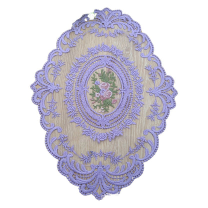 ドイリー テーブルセンター 花柄 刺繍 楕円 レース パープル バリエーション画像