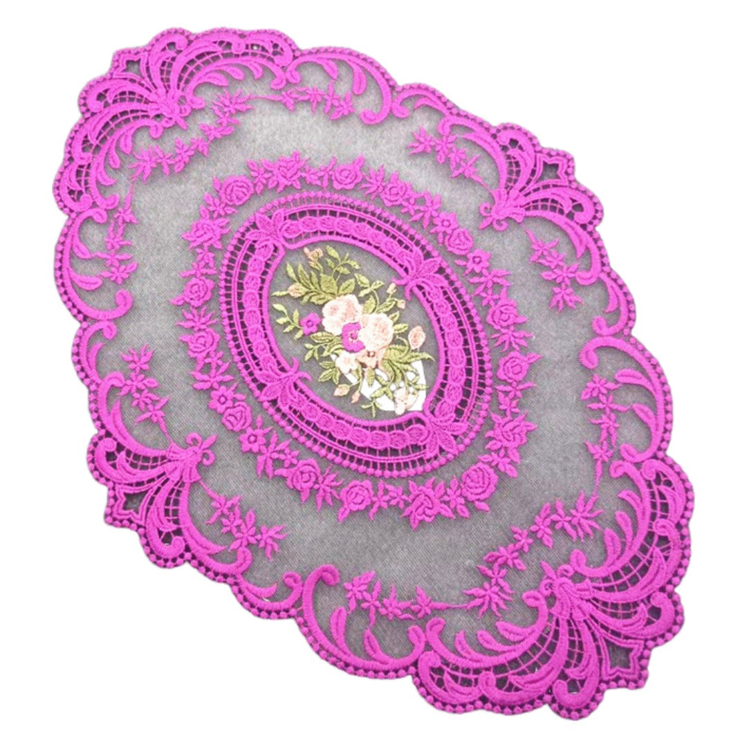 ドイリー テーブルセンター 花柄 刺繍 楕円 レース ローズ バリエーション画像