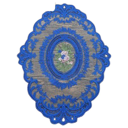 ドイリー テーブルセンター 花柄 刺繍 楕円 レース ロイヤルブルー バリエーション画像